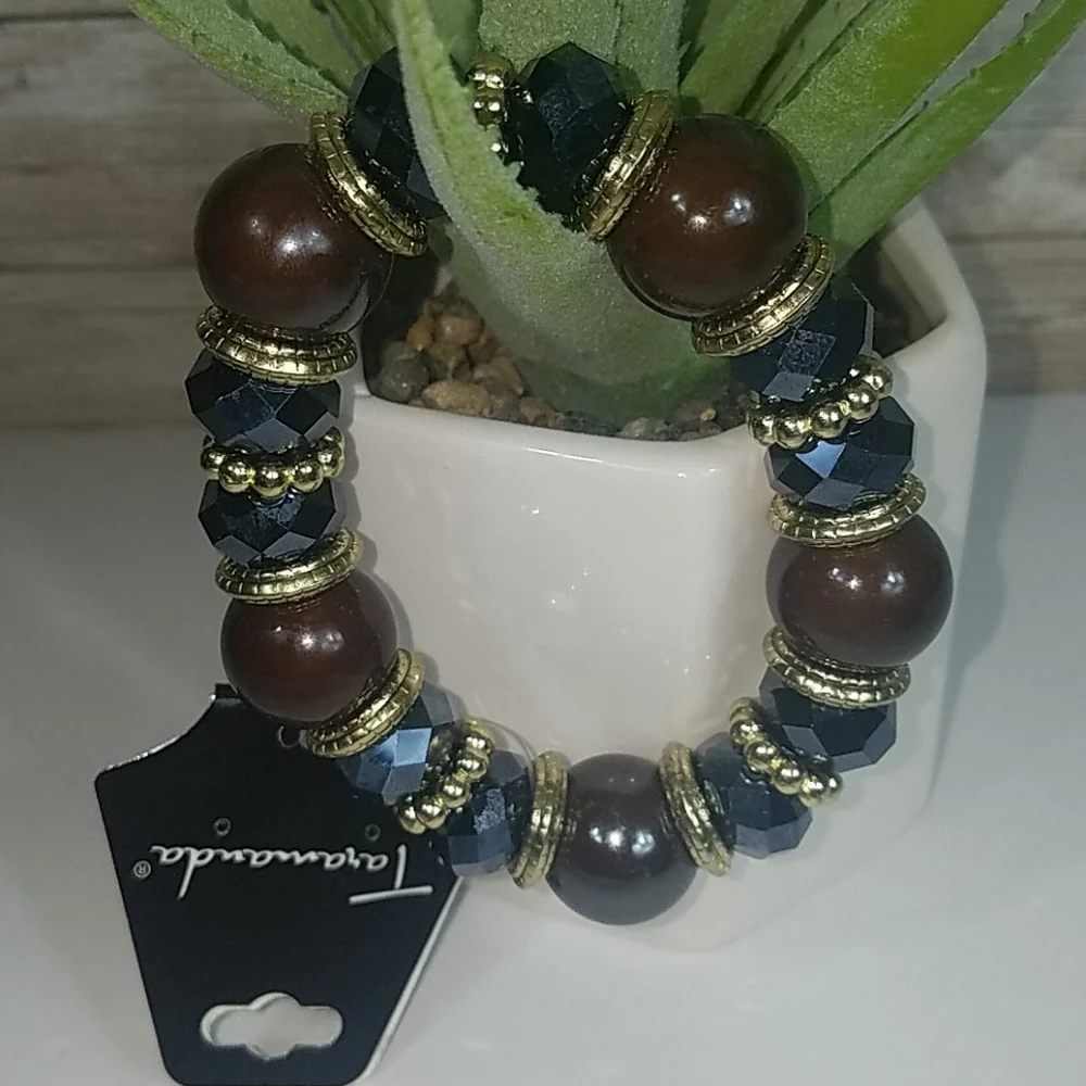 NWT, Taramanda, Brown/Blue stone stretch bracelet